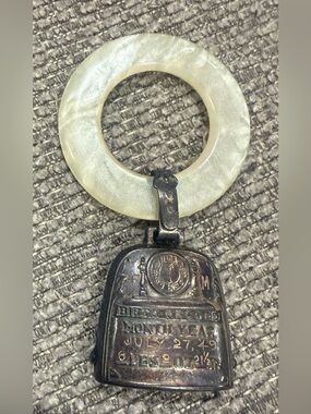 Vintage WEB Sterling Silver Birth Record Baby Bell Rattle - July 27 1949